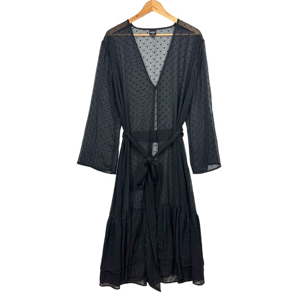 Express Swiss Dot Sheer Shimmery Ruffle Hem Long Sleeve Layering Duster Kimono - Picture 14 of 14